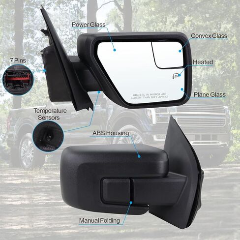 مرآة باب جانبية للراكب الأيمن متوافقة مع 2021 2022 2023 2024 2025 Ford F150 مع زجاج كهربائي قابل للطي يدويًا وأجهزة استشعار درجة الحرارة الساخنة استبدال أسود غير لامع#ML3Z17682UA(7 دبابيس) in Kuwait
