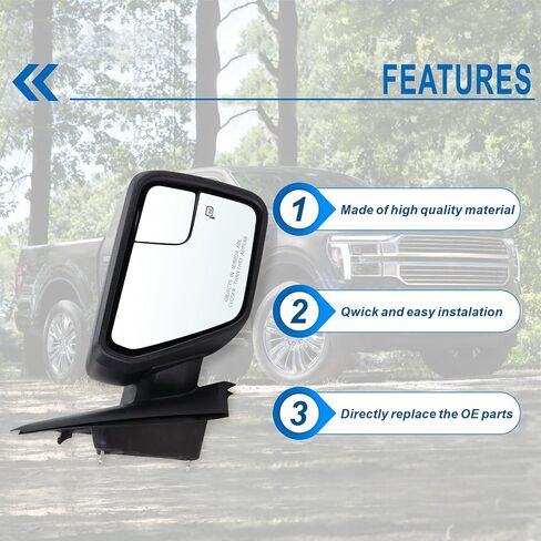 مرآة باب جانبية للراكب الأيمن متوافقة مع 2021 2022 2023 2024 2025 Ford F150 مع زجاج كهربائي قابل للطي يدويًا وأجهزة استشعار درجة الحرارة الساخنة استبدال أسود غير لامع#ML3Z17682UA(7 دبابيس) in Kuwait