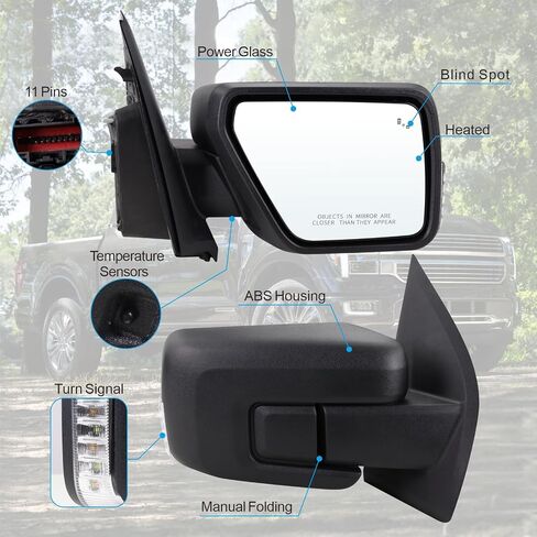 مرآة باب جانبية للراكب الأيمن متوافقة مع 2021 2022 2023 2024 2025 Ford F150 مع زجاج كهربائي قابل للطي يدويًا وأجهزة استشعار درجة الحرارة الساخنة استبدال أسود غير لامع#ML3Z17682UA(7 دبابيس) in Kuwait