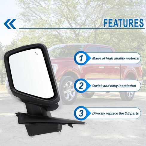 Right Passenger Side Door Mirror Compatible With 2021 2022 2023 2024 2025 Ford F150 With Power Glass Manual Folding Heated Temperature Sensors Matte Black Replace#ML3Z17682UA(7 Pins) in Saudi Arabia