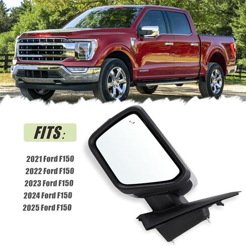 Right Passenger Side Door Mirror Compatible With 2021 2022 2023 2024 2025 Ford F150 With Power Glass Manual Folding Heated Temperature Sensors Matte Black Replace#ML3Z17682UA(7 Pins) in Saudi Arabia
