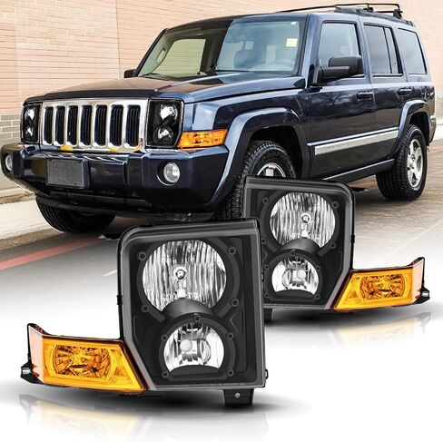 مجموعة المصابيح الأمامية متوافقة مع 2006 2007 2008 2009 2010 Jeep Commander مصابيح أمامية هالوجين للسائق وجانب الركاب in Kuwait