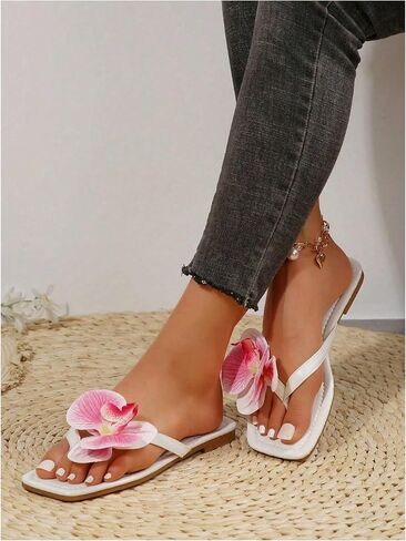 MakeMeChic Women's Flower Flat Sandals Square Toe Flip Flops Summer Beach Slippers Thong Sandal in Saudi Arabia