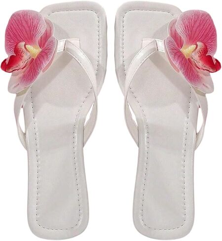 MakeMeChic Women's Flower Flat Sandals Square Toe Flip Flops Summer Beach Slippers Thong Sandal in Saudi Arabia