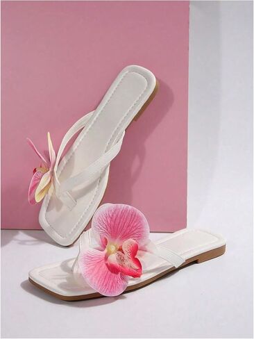 MakeMeChic Women's Flower Flat Sandals Square Toe Flip Flops Summer Beach Slippers Thong Sandal in Saudi Arabia
