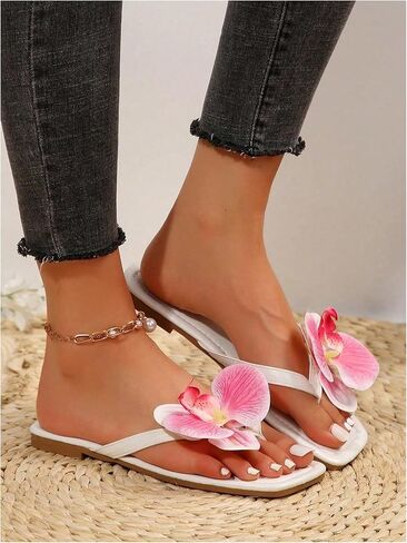 MakeMeChic Women's Flower Flat Sandals Square Toe Flip Flops Summer Beach Slippers Thong Sandal in Saudi Arabia