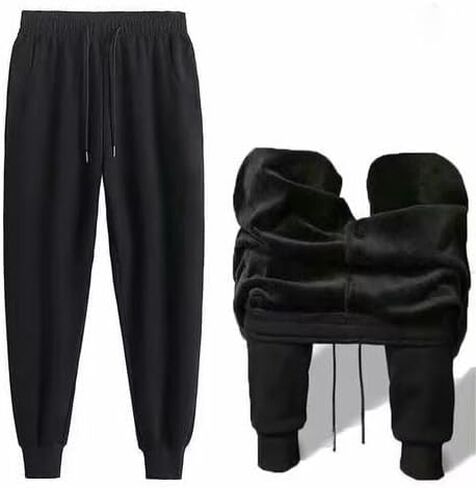 Flannel Lined Pants for Men - Thick and Warm for Outdoor Use，Men's Fleece Lined Sweatpants in Saudi Arabia