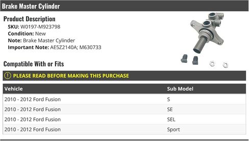 Brake Master Cylinder - Compatible with 2010-2012 Ford Fusion S, SE, SEL, Sport in Saudi Arabia