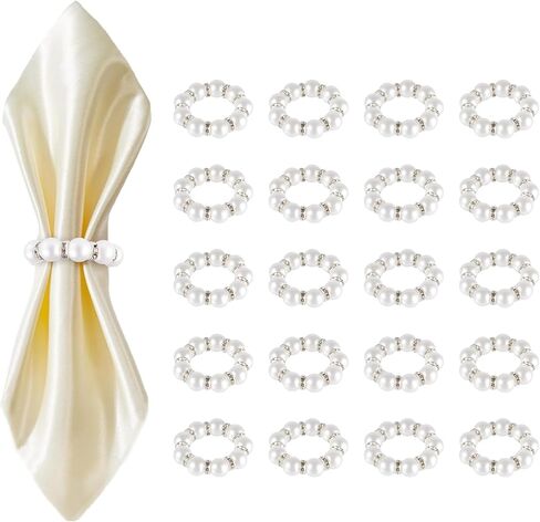 20pcs Pearl Napkin Rings, Luxurious Napkin Rings for Decorating Table Napkins, Elegant Napkins Ring Holders for Dinner, Wedding, Party Table Decoration, Thanksgiving & Christmas in Kuwait