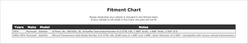 Rear Manual Transmission Seal Compatible With Plymouth Satellite 1974 1973 1972 1971 1970 1969 1968 1967 1966 1965 P-2573140 in Saudi Arabia