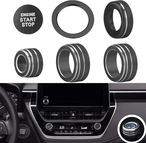 for Toyota Corolla 2023 2024 2025 Air Conditioner, Mirror Knob Cover, Push Start Button Trim, Volume Knob Cover, Corolla Interior Trim (6pcs) (Black) in Kuwait