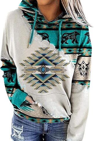 Women's Western Sweatshirt Aztec Hoodie Geometric Ethnic Style Pullover Western Wear Cowgirl Sweatshirts for Women in Saudi Arabia