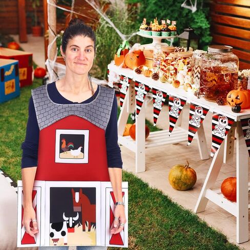 Adult Barn Costume for Halloween Farm Barn Costume Farm Animals Rooster Cow Horse Pattern for Women Men Cosplay Red Accessory in Saudi Arabia