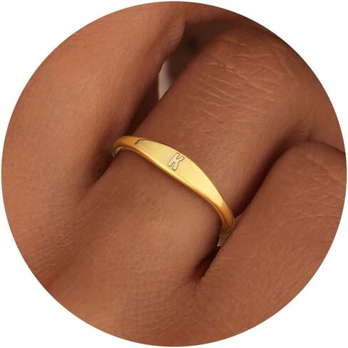 14k Gold Filled Rings for Women Non Tarnish Initial Pinky Ring Dainty Stackable Signet Letter Personalized Gold Rings Stacking Thumb Bands Cute Simple Waterproof Custom Jewelry Gifts Size 6-10 in Saudi Arabia