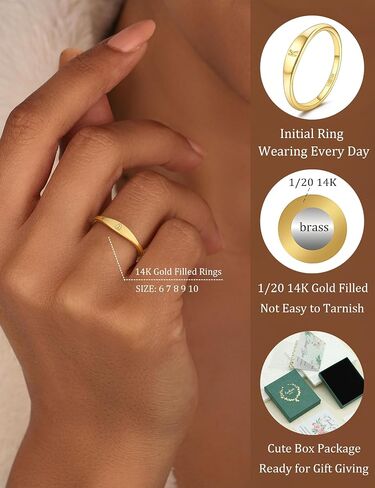 14k Gold Filled Rings for Women Non Tarnish Initial Pinky Ring Dainty Stackable Signet Letter Personalized Gold Rings Stacking Thumb Bands Cute Simple Waterproof Custom Jewelry Gifts Size 6-10 in Saudi Arabia