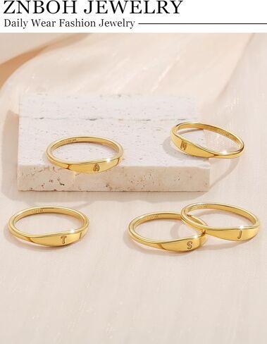 14k Gold Filled Rings for Women Non Tarnish Initial Pinky Ring Dainty Stackable Signet Letter Personalized Gold Rings Stacking Thumb Bands Cute Simple Waterproof Custom Jewelry Gifts Size 6-10 in Saudi Arabia