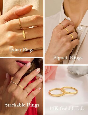 14k Gold Filled Rings for Women Non Tarnish Initial Pinky Ring Dainty Stackable Signet Letter Personalized Gold Rings Stacking Thumb Bands Cute Simple Waterproof Custom Jewelry Gifts Size 6-10 in Saudi Arabia