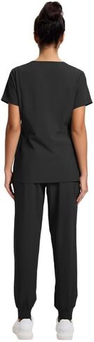 مجموعة سكراب للنساء، طقم سكراب علوي برقبة على شكل حرف V، طقم سكرابز مع 11 جيبًا، يمكن غسله في الغسالة، حزام خصر لليوجا in Kuwait