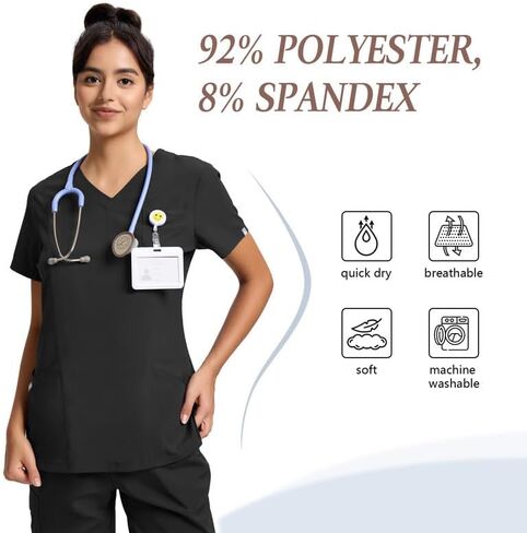 مجموعة سكراب للنساء، طقم سكراب علوي برقبة على شكل حرف V، طقم سكرابز مع 11 جيبًا، يمكن غسله في الغسالة، حزام خصر لليوجا in Kuwait