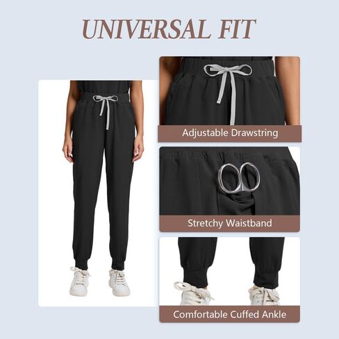 مجموعة سكراب للنساء، طقم سكراب علوي برقبة على شكل حرف V، طقم سكرابز مع 11 جيبًا، يمكن غسله في الغسالة، حزام خصر لليوجا in Kuwait