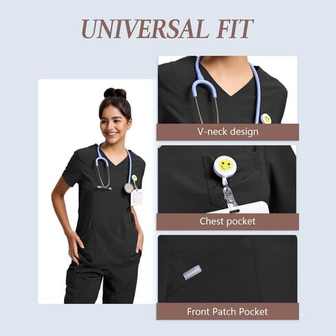 مجموعة سكراب للنساء، طقم سكراب علوي برقبة على شكل حرف V، طقم سكرابز مع 11 جيبًا، يمكن غسله في الغسالة، حزام خصر لليوجا in Kuwait