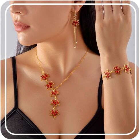 RINHOO FRIENDSHIP 3pcs Autumn Maple Leaf Fall Jewelry Set For Women Thanksgiving Leaf Necklace Orange Jewelry Drop Dangle Earrings Autumn Bracelet Fall Accessories in Kuwait