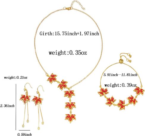 RINHOO FRIENDSHIP 3pcs Autumn Maple Leaf Fall Jewelry Set For Women Thanksgiving Leaf Necklace Orange Jewelry Drop Dangle Earrings Autumn Bracelet Fall Accessories in Kuwait