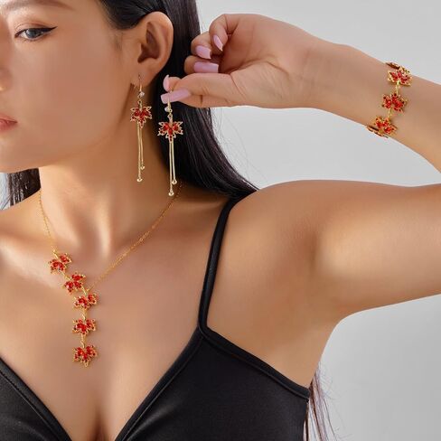RINHOO FRIENDSHIP 3pcs Autumn Maple Leaf Fall Jewelry Set For Women Thanksgiving Leaf Necklace Orange Jewelry Drop Dangle Earrings Autumn Bracelet Fall Accessories in Kuwait