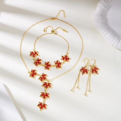 RINHOO FRIENDSHIP 3pcs Autumn Maple Leaf Fall Jewelry Set For Women Thanksgiving Leaf Necklace Orange Jewelry Drop Dangle Earrings Autumn Bracelet Fall Accessories in Kuwait