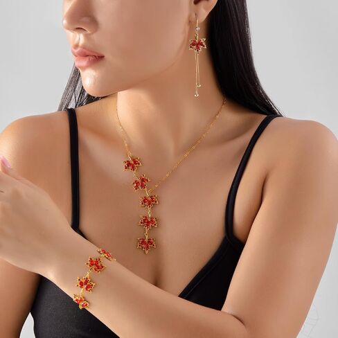 RINHOO FRIENDSHIP 3pcs Autumn Maple Leaf Fall Jewelry Set For Women Thanksgiving Leaf Necklace Orange Jewelry Drop Dangle Earrings Autumn Bracelet Fall Accessories in Kuwait