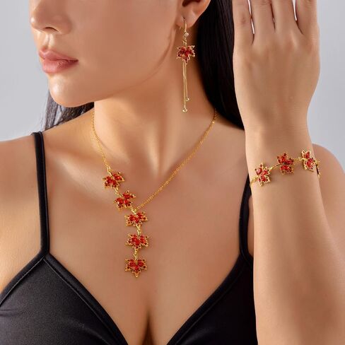 RINHOO FRIENDSHIP 3pcs Autumn Maple Leaf Fall Jewelry Set For Women Thanksgiving Leaf Necklace Orange Jewelry Drop Dangle Earrings Autumn Bracelet Fall Accessories in Kuwait