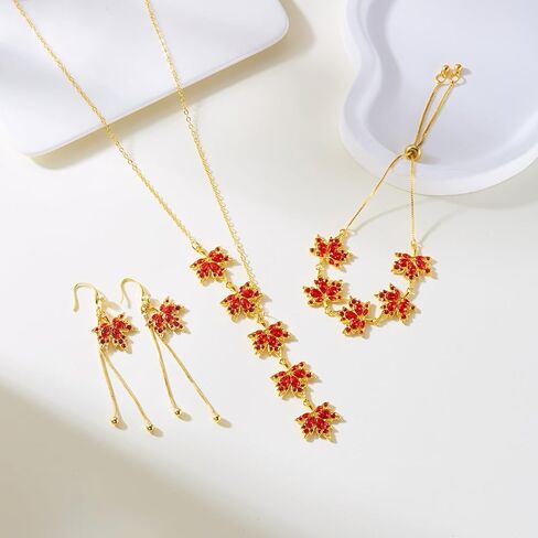 RINHOO FRIENDSHIP 3pcs Autumn Maple Leaf Fall Jewelry Set For Women Thanksgiving Leaf Necklace Orange Jewelry Drop Dangle Earrings Autumn Bracelet Fall Accessories in Kuwait