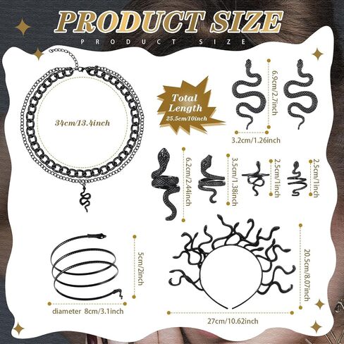 8 Pcs Snake Jewelry Set for Women Egypt Greek Goddess Snake Jewelry Headband Necklace Earrings Armband Rings for Halloween Party Accessory in Saudi Arabia