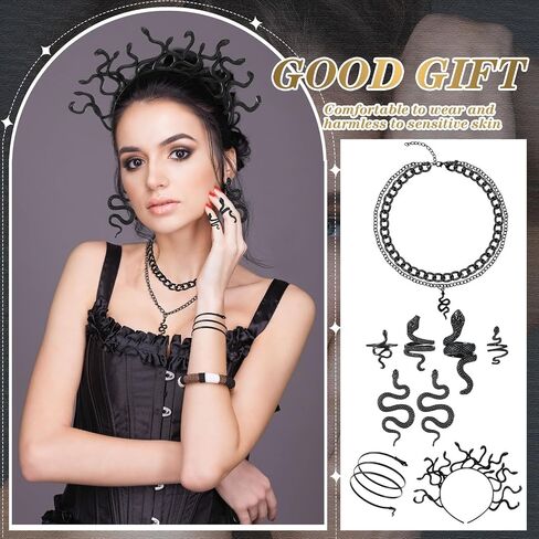 8 Pcs Snake Jewelry Set for Women Egypt Greek Goddess Snake Jewelry Headband Necklace Earrings Armband Rings for Halloween Party Accessory in Saudi Arabia