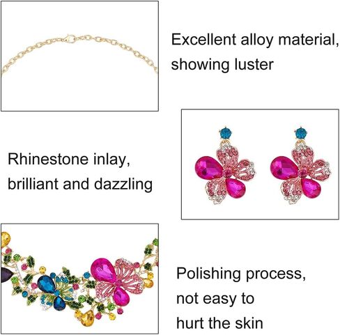 SUPERFINDINGS 2Pcs Crystal Flower Necklace Earrings Set Wedding Brides Jewelry Sets Rhinestone Bib Statement Necklace Fashion Flower Dangle Stud Earrings Prom Party Jewelry for Woman in Saudi Arabia