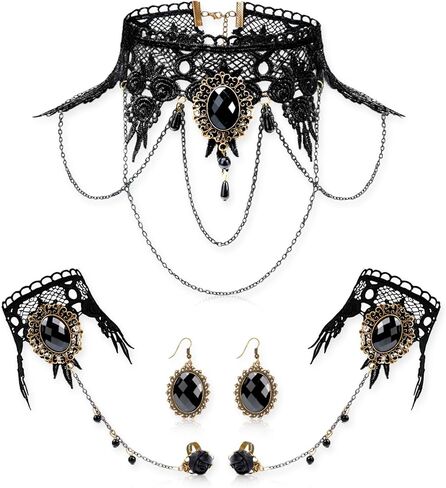 Gothic Vampire Choker Necklace Bracelets Jewelry Set, 5 PCS Halloween Costume Accessories for Women in Kuwait