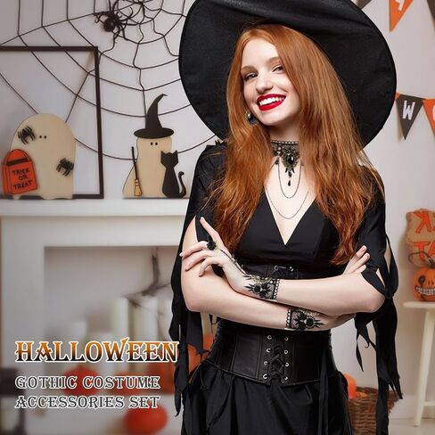 Gothic Vampire Choker Necklace Bracelets Jewelry Set, 5 PCS Halloween Costume Accessories for Women in Kuwait