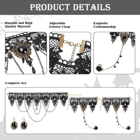 Gothic Vampire Choker Necklace Bracelets Jewelry Set, 5 PCS Halloween Costume Accessories for Women in Kuwait