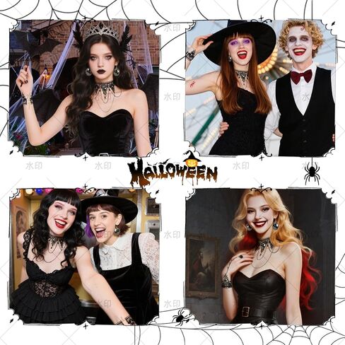 Gothic Vampire Choker Necklace Bracelets Jewelry Set, 5 PCS Halloween Costume Accessories for Women in Kuwait