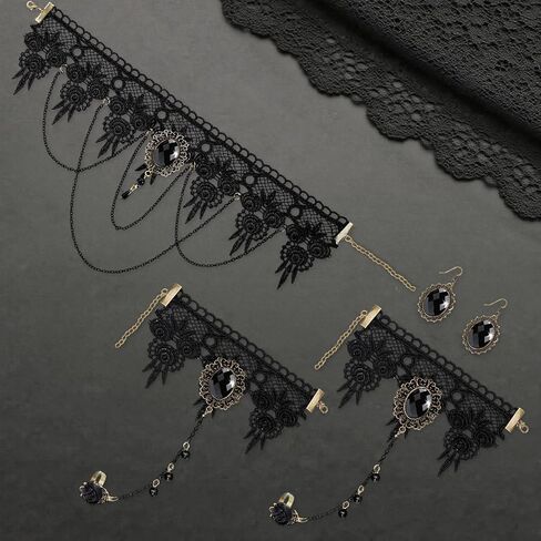 Gothic Vampire Choker Necklace Bracelets Jewelry Set, 5 PCS Halloween Costume Accessories for Women in Kuwait