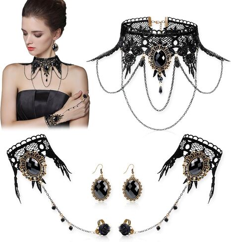 Gothic Vampire Choker Necklace Bracelets Jewelry Set, 5 PCS Halloween Costume Accessories for Women in Kuwait
