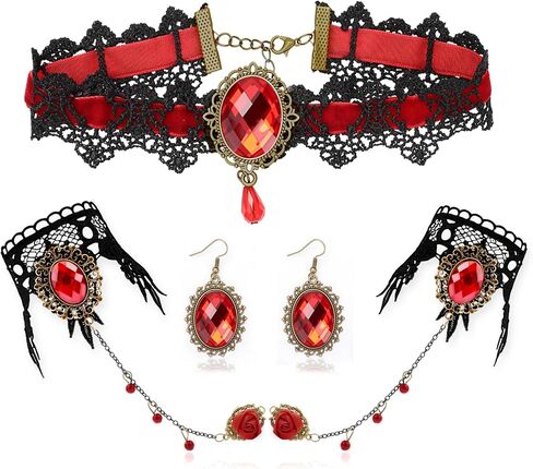 Gothic Vampire Choker Necklace Bracelets Jewelry Set, 5 PCS Halloween Costume Accessories for Women in Kuwait