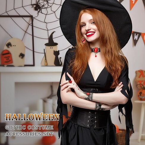 Gothic Vampire Choker Necklace Bracelets Jewelry Set, 5 PCS Halloween Costume Accessories for Women in Kuwait