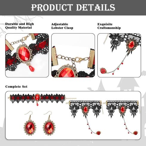 Gothic Vampire Choker Necklace Bracelets Jewelry Set, 5 PCS Halloween Costume Accessories for Women in Kuwait