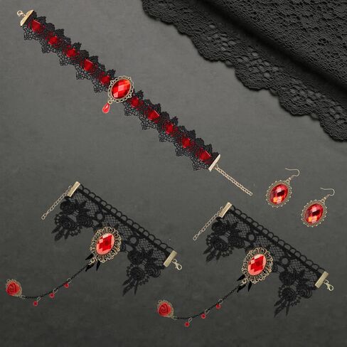 Gothic Vampire Choker Necklace Bracelets Jewelry Set, 5 PCS Halloween Costume Accessories for Women in Kuwait