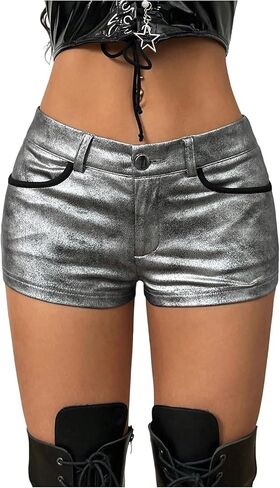 WDIRARA Women's Metallic Low Rise Mini Shorts Y2k Skinny Shorts Festival Clubwear in Saudi Arabia