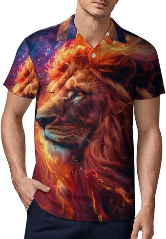 Fire Lion Men's Polo Shirt Short Sleeve T Shirt Casual Summer Golf Shirt Athletic Top in Saudi Arabia