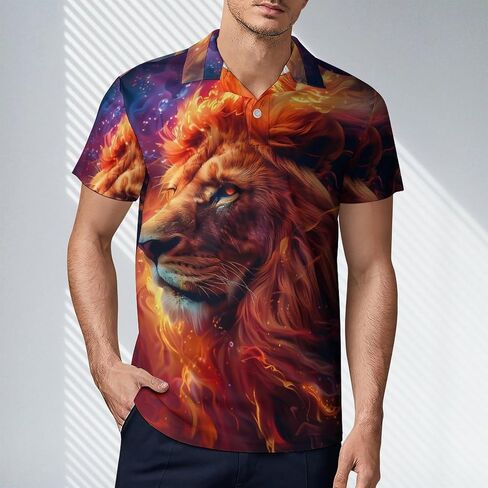 Fire Lion Men's Polo Shirt Short Sleeve T Shirt Casual Summer Golf Shirt Athletic Top in Saudi Arabia