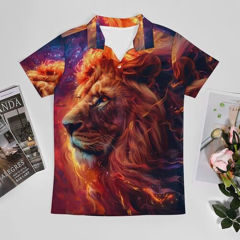 Fire Lion Men's Polo Shirt Short Sleeve T Shirt Casual Summer Golf Shirt Athletic Top in Saudi Arabia