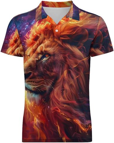 Fire Lion Men's Polo Shirt Short Sleeve T Shirt Casual Summer Golf Shirt Athletic Top in Saudi Arabia